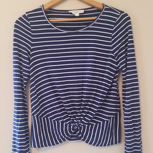 Hippie Rose Navy White Stripe Twist T Shirt Blue